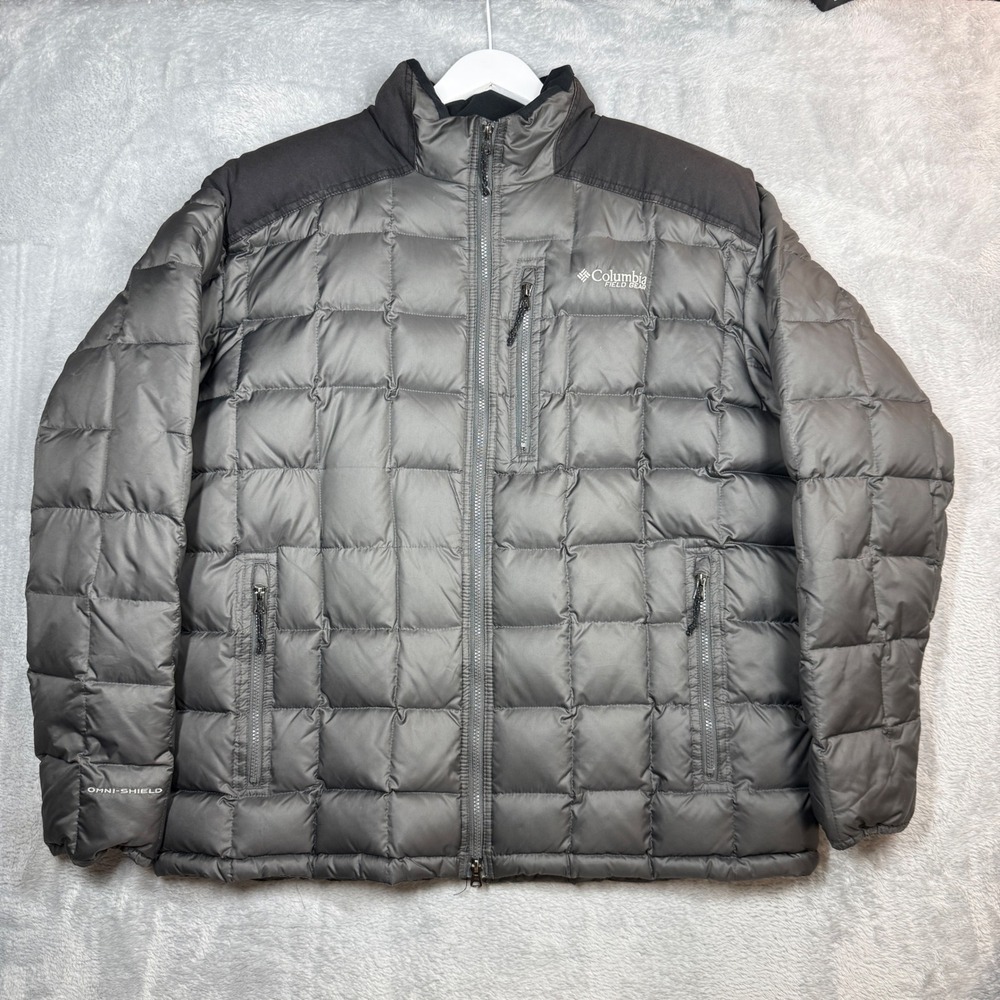 Columbia Field Gear Puffer Jacket Mens XXL Grey Down Fill Omni-Shield Y2K